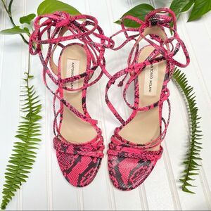 Antonio Melani Lace Up Pink & Black Snake Print Heels  Size 7 NWOB